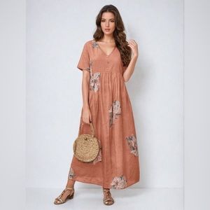 Coral Cotton Floral Maxi Dress